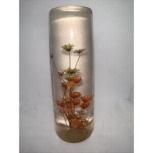Daisyglas Co. Lucite Resin Paperweight Real Dried Flowers BEAUTIFUL VTG